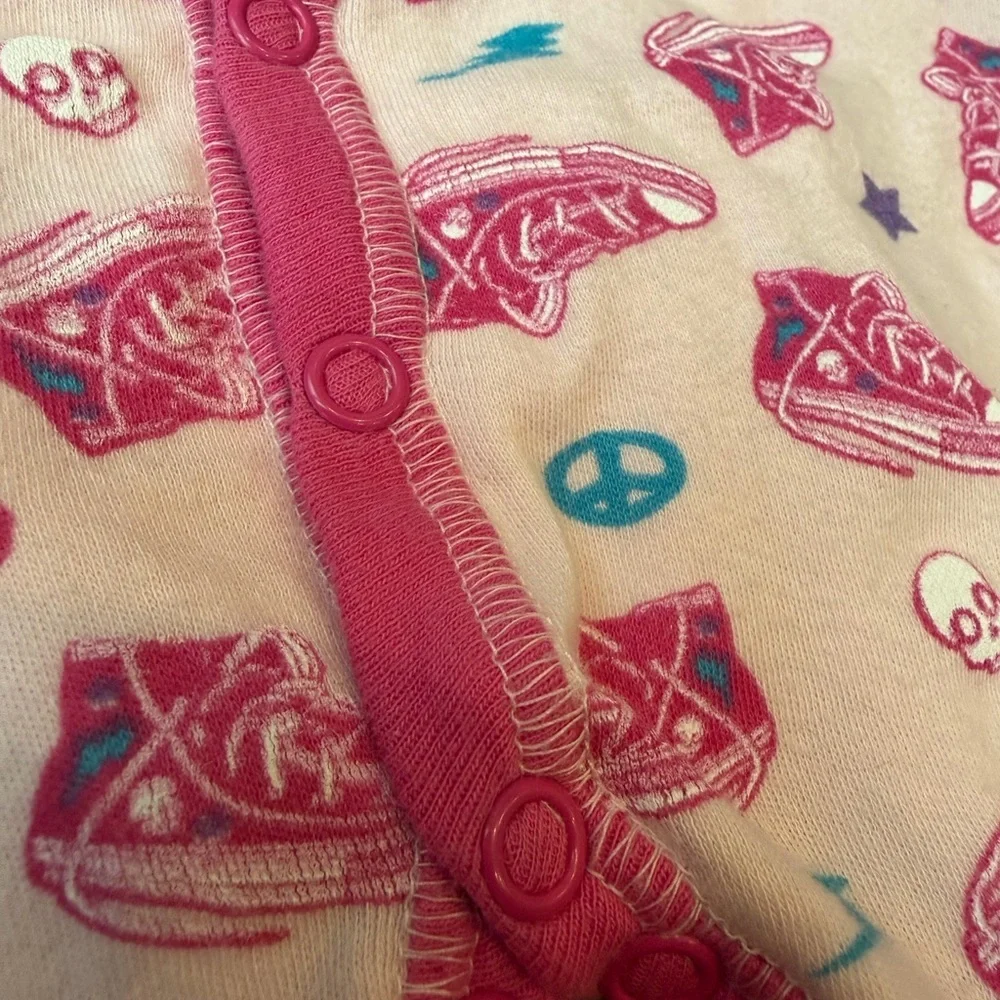 Designer From Denny’s! Baby Steps Pink Footed One-Piece with Sneaker Print - Picture 2 of 7